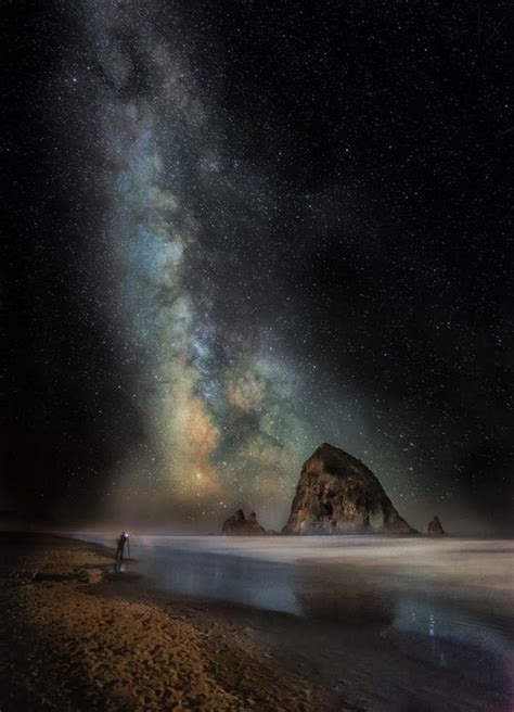 Canon Beach Oregon Usa Milky Way Night Skies Cannon Beach