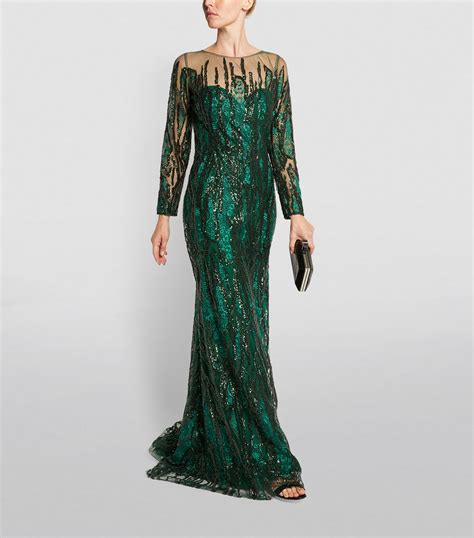 Jovani Green Sequin Embellished Long Sleeve Gown Harrods Uk