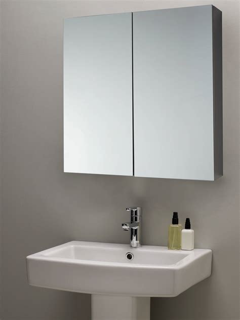 Heavy metal bathroom wall cabinet with wooden framed mirror door. John Lewis & Partners Double Mirrored Bathroom Cabinet ...