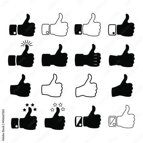 Various Thumbs Up Icons Black On White Background Vector Illustration