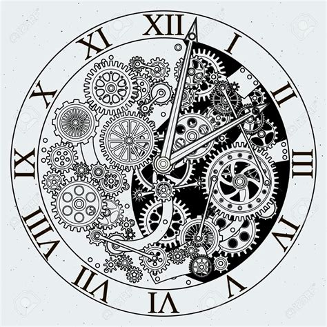 Watch Parts Clock Mechanism With Cogwheels Vector Illustrations