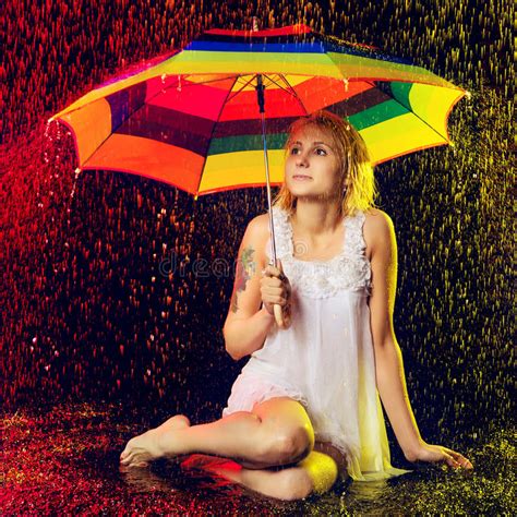 Girl Under Rain Stock Image Image Of Makeup Autumn 42953963