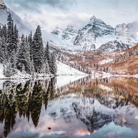 Maroon Bells Mountain Peaks During An Autumn Snow Colorado Photograph