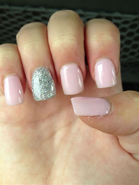 Light Pink Nails With Silver Glitter