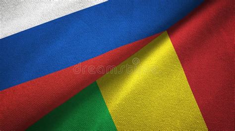 Russia And Mali Two Flags Textile Cloth Fabric Texture Stock