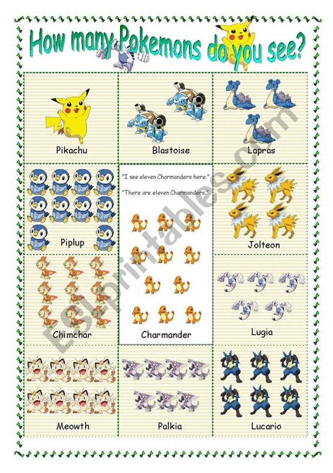 Practice Of Counting With Pokemon Esl Worksheet By Tarokawa2000