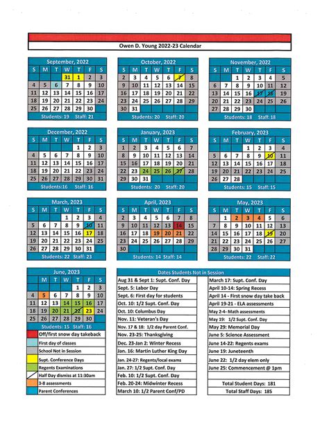 Calendars Owen D Young Central School District