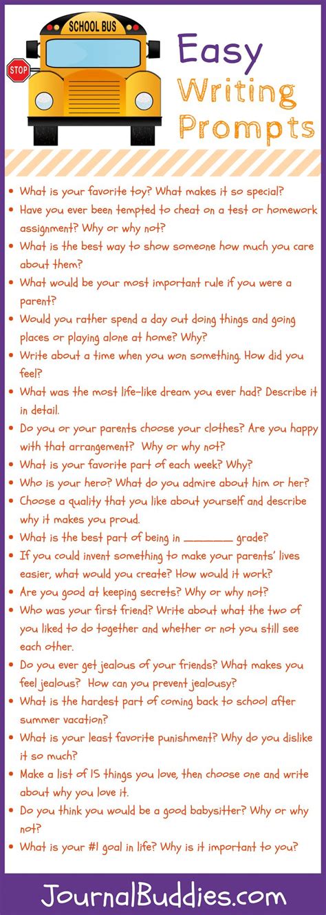 Easy Writing Prompts For Elementary Kids Writing Prompts For Kids