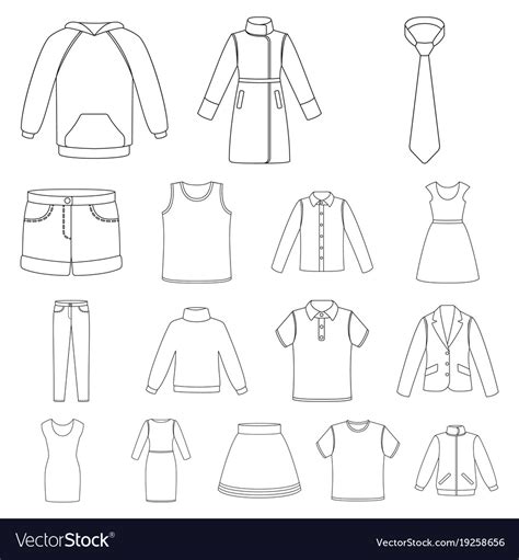 Different Kinds Of Clothes Outline Icons In Set Vector Image