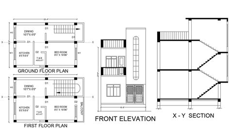 Storey Small House Ground Floor And First Floor Plan Dwg File Cadbull