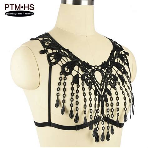 Tassel Sexy Sheer Lingerie Wome Lace Cage Harness Bra Crop Top Elastic