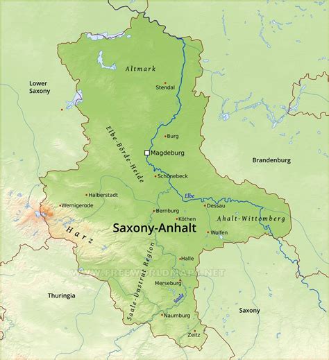 Saxony Anhalt Physical Map