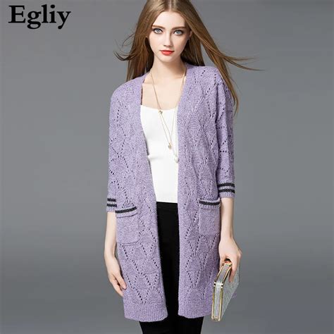new design autumn open stitch women sweater long cardigan 2017 hollow out pockets knitted