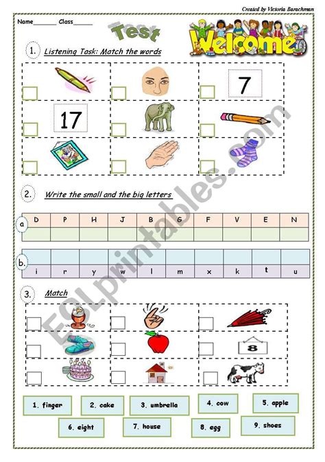 English Test Vocabulary Revision 4th Grade Esl Worksheet By