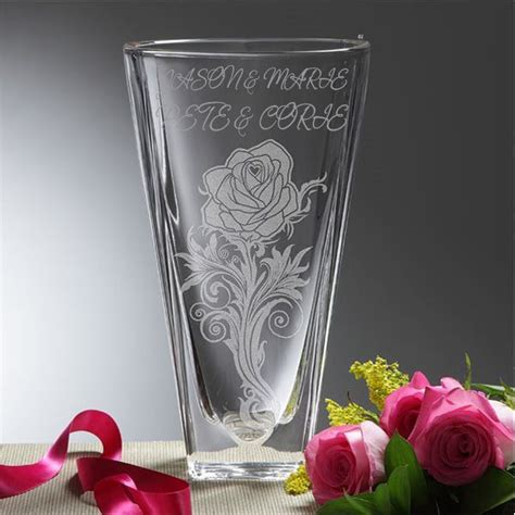 Rose Romance Personalized Crystal Vase Wedding Vases Engraved