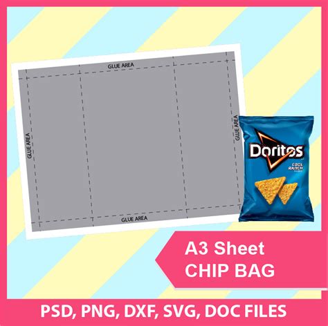 Free psd mockups smart object and templates to create magazines, books, stationery, clothing, mobile, packaging, business cards, banners, billboards. Chip Bag Template PSD PNG SVG Dxf Microsoft Word Doc | Etsy