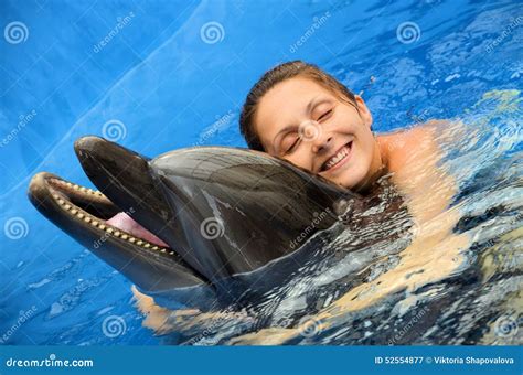 Dolphin Love Stock Image Image Of Girl Happiness Swimming 52554877