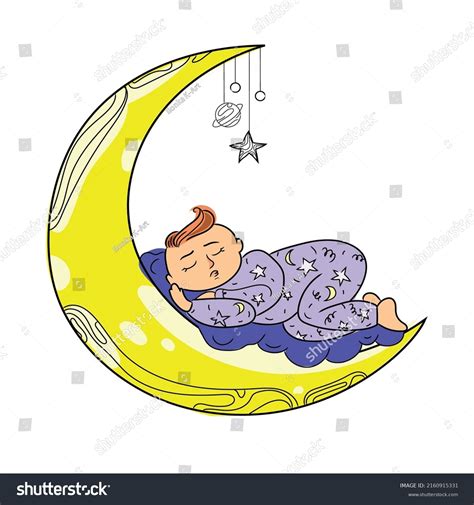 Cute Baby Sleeping On Moon Vector Stock Vector Royalty Free
