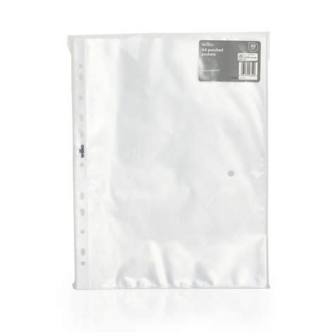 Wilko A4 Clear Plastic Punched Pockets 50 Pack Wilko