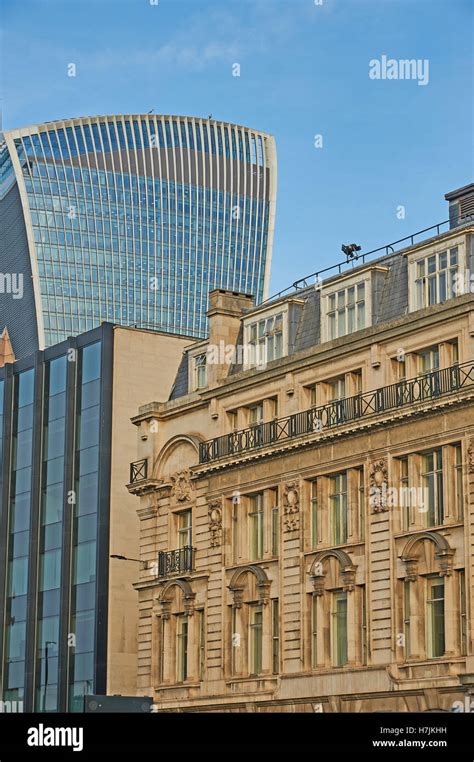 Old And New Buildings Form The Sky Line In The City Of London Stock