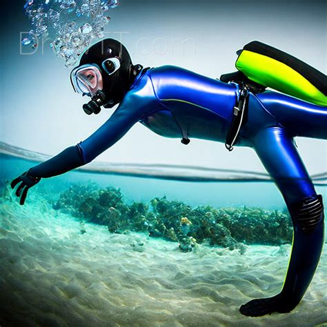 Scuba Gimp Latex Suit In Tropical Ocean With Fish Underwater