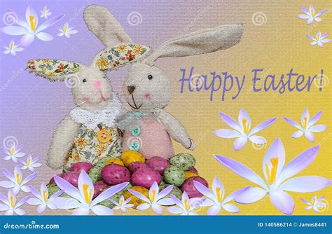 Easter Card Two Bunnies With Easter Eggs Stock Photo Image Of Card