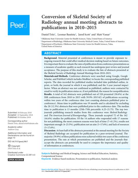 Pdf Conversion Of Skeletal Society Of Radiology Annual Meeting Abstracts To Publications In