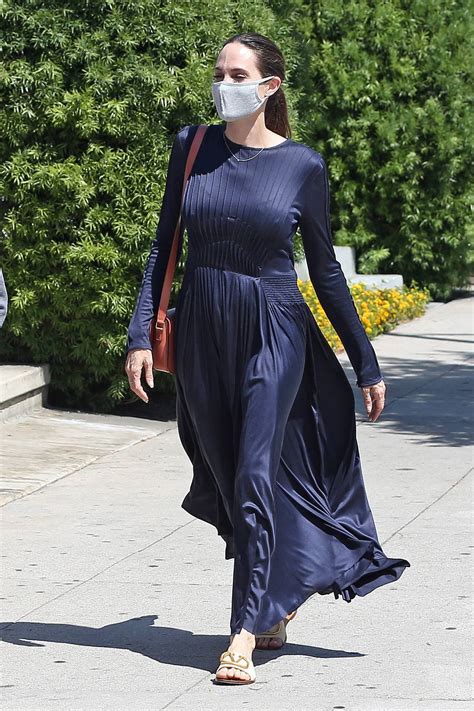 Angelina Jolie Navy Blue Maxi Dress Street Style Spring Summer 2020