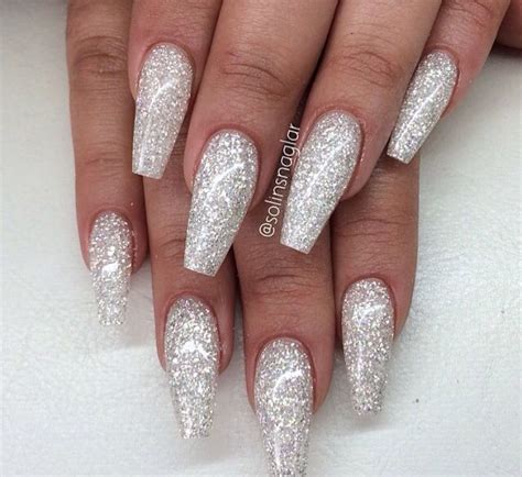 Sparkly Silver Acrylics Pretty Nails Nail Designs Glitter Prom Nails