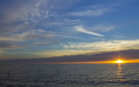 Download Wallpaper 3840x2400 Sunset Horizon Sea Sky Clouds 4k Ultra