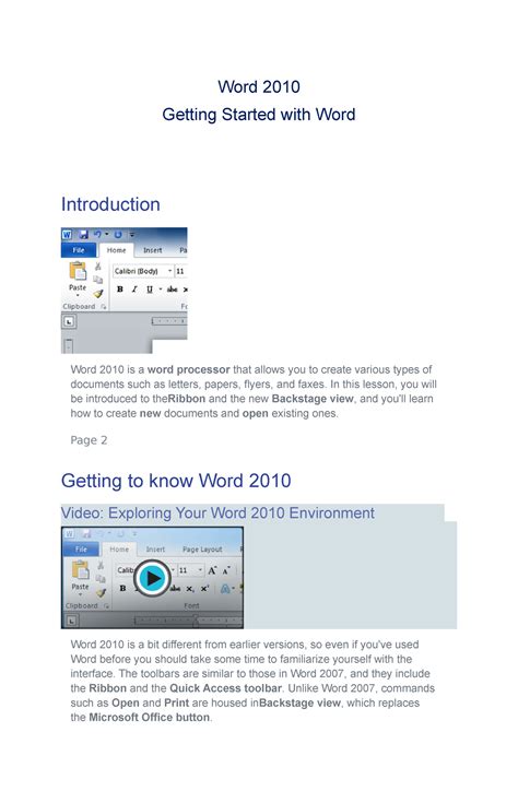 Getting Started With Word 2010 Lo1 Word 2010 Getting Started With