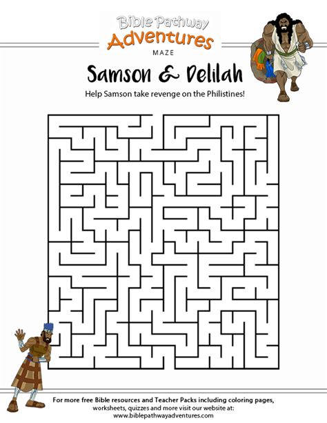 Samson Maze Printable Bible Activities Fun Worksheets For Kids