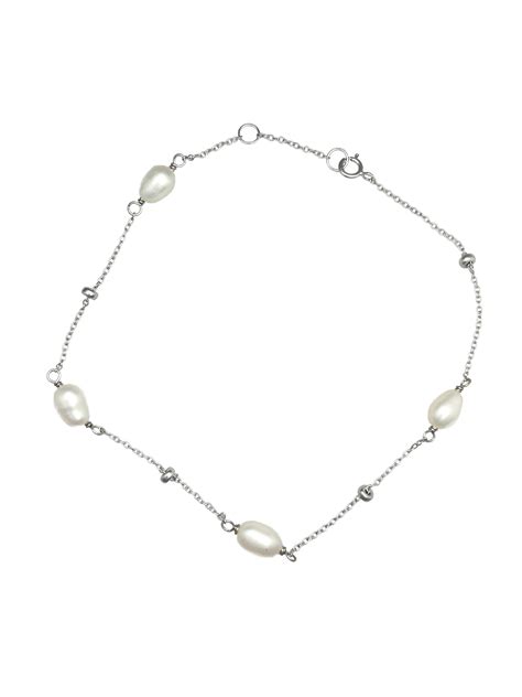 Silver Pearl Anklet Freshwater Pearl Anklet 10 Inches Etsy Uk
