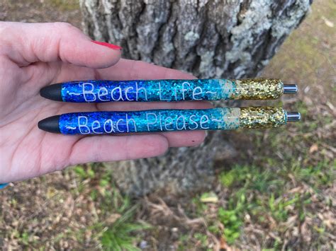 Custom Glitter Beach Themed Pen Glitter Pens Epoxy Beach Etsy