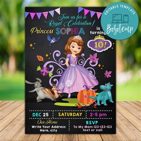Printable Sofia Disney Princess Birthday Invitations Diy Bobotemp