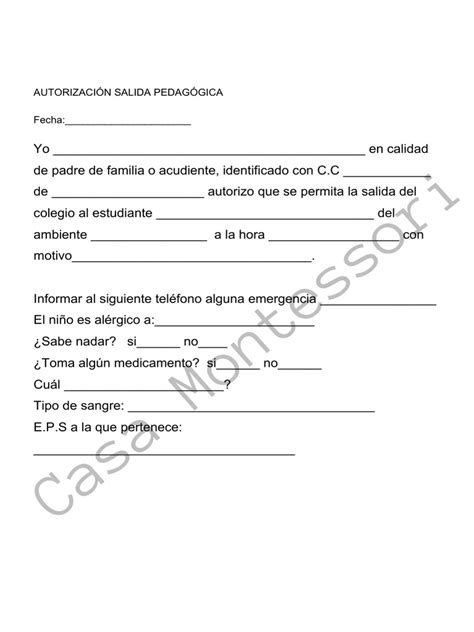 Permiso Salida Pedagógica Pdf Pdf