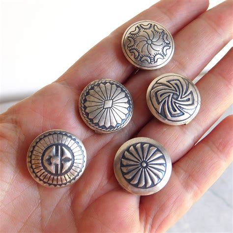 Lot Of 5 Vintage Navajo Sterling Silver Button Covers Etsy Vintage