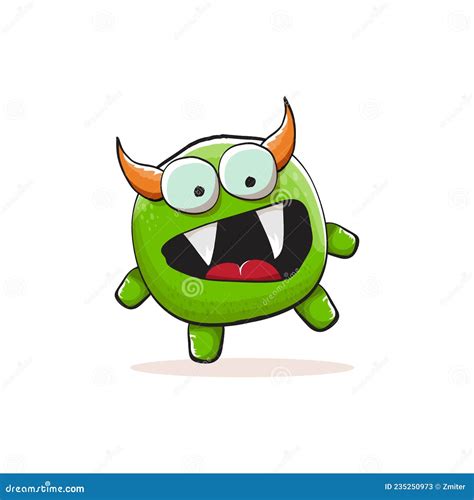 Vector Cartoon Funky Green Monster With Horn Isolated On White