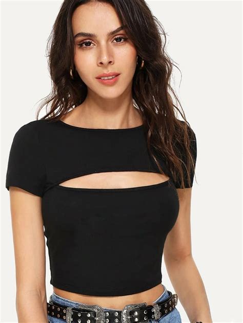 Cut Out Front Solid Crop Tee Freeshipping Kendiee