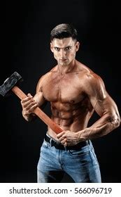 Muscular Man Naked Torso Holding Big Stock Photo Edit Now