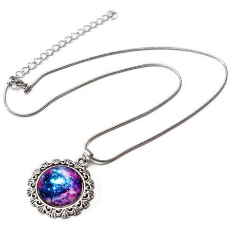 Galaxy Sky Nebula Space Glass Cabochon Silver Alloy Pendant Necklace At