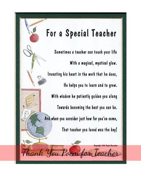 For A Special Teacher Poem Teacher Appreciation Week T Ideas Thank