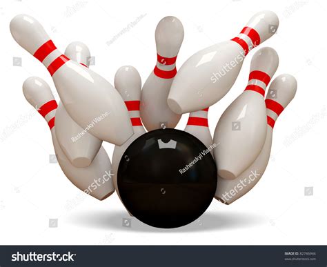 3d Bowling Ball Crashing Into The Pins On White Background Stock Photo