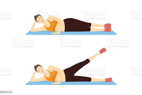 Woman Doing Side Leg Raise Exercise With Lying In 2 Step On Blue Mat