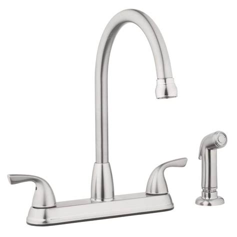 This type of faucet is a single lever action faucet where you can pull the spout out of the faucet head for washing larger pots, cleaning vegetables or performing other cooking functions. AquaVista 2-Handle High Arc Kitchen Faucet with Side ...