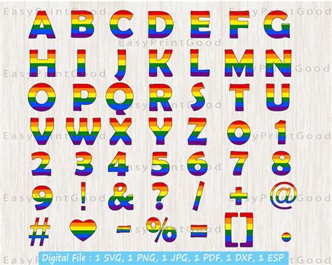 Lgbt Alphabet And Numbers Svg Lgbt Pride Font Svg Gay Pride Etsy