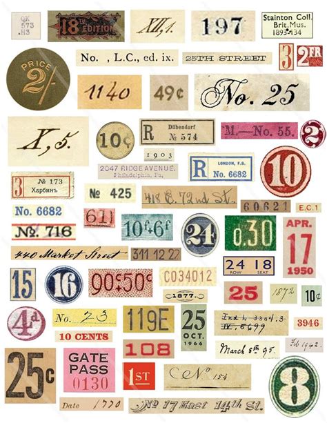 Vintage Number Labels Junk Journal Tags Grunge Numbers Etsy Vintage