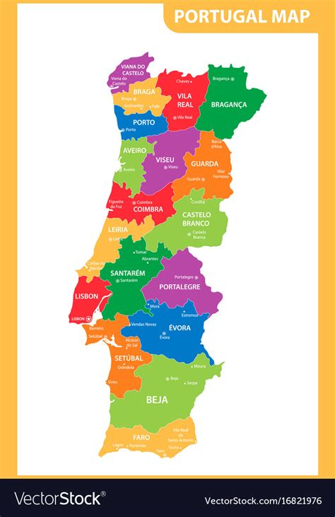 Detailed Map Of The Portugal With Regions Vector Image