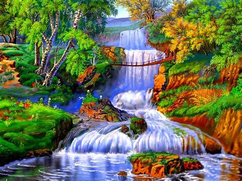 Summer Beautiful Painting Flowers Greenery Nature Forest Plants Magic