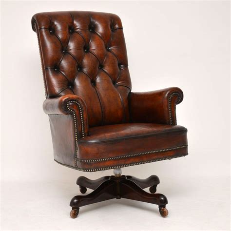 Make an offer on a great item today! Antique Leather & Mahogany Swivel Desk Chair - Marylebone ...